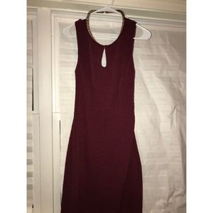 Burgundy dress with gold accents